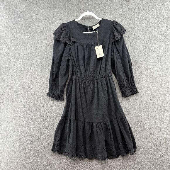 NWT Universal Thread Eyelet Ruffled Embroidered Midi Dress in Gray Size Small - Picture 1 of 10